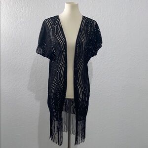 Chic Black Fringe Cardigan